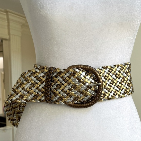 Wide Braided Belt in Silver, Gold, Copper with large Buckle Size M/L - Picture 1 of 5